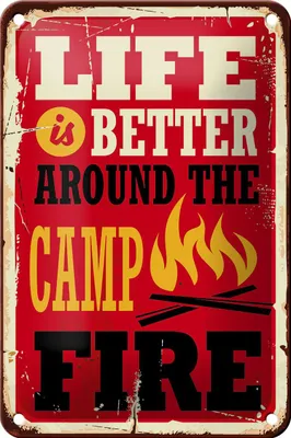 Produktbild von Blechschild Retro 12x18cm life better camp fire Camping rot