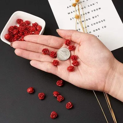 Image de Perles en pétales de rose rouge de 10 mm pour bijoux et décorations de la Saint-Valentin