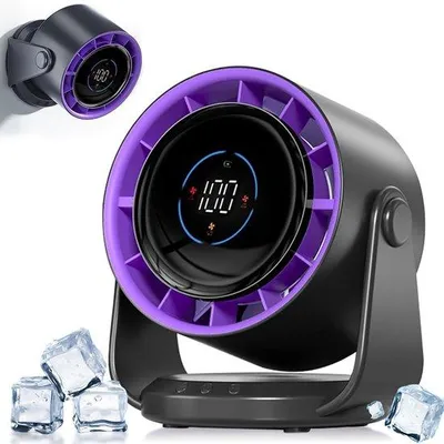 Immagine prodotto di Ventilatore a LED, ventilatore a batteria da 5000 mAh, display a LED, 1-199 velocità e testa orientabile a 105°, potente ventilatore da parete per ufficio, casa, camera da letto, cucina