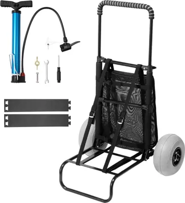 Zdjęcie produktu dla Beach Dolly with Big Wheels for Sand, 20.1" x 14.6" Cargo Deck, w/ 9" Balloon Wheels, 165LBS Loading Capacity Folding Sand Cart & 27.2" to 44.9" Adjustable Height, Heavy Duty Cart for Beach