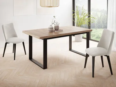 Produktbild von Ausziehbarer Rechteckiger Esstisch im Loft-Stil mit Schwarzen Metallbeinen – Industrieller Tisch für Wohnzimmer – Ausziehbar von 160 cm auf 240 cm –  EU – Sonoma Eiche