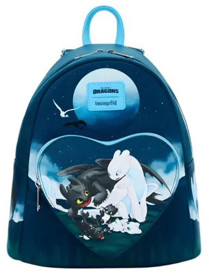 Imagen del producto de Mochila Loungefly de "Cómo entrenar a tu dragón", perteneciente a la colección "Toothless and Light Fury", de la línea de productos temáticos. Dimensiones: [cm]