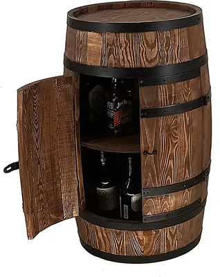 Produktbild von CREATIVE COOPER Weinfass Stehtisch mit Tür - Alkoholschrank Flaschenregal Holz - Holzfass - Fassmöbel - Nadelbaumholz - Wineregal - Weinbar - Fass bar mit Tür - Fassbar minibar 80Cm High (Wenge)