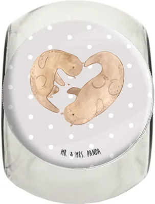 Produktbild von Mr. & Mrs. Panda Kaffeedose Otter Herz XL 2000ml - Grau Pastell - Geschenk, Bonboniere, Süßigkeitenglas, Seeotter, Verlobung, Liebe, keksglas, Vorratsglas, Hochzeitstag