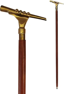 Produktbild von Hand mit Fernrohr Spazierstock aus Holz mit goldenem Griff aus Metall