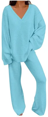 Produktbild von Elzusha – Damen-Homewear-Set mit weiter Hose und V-Ausschnitt