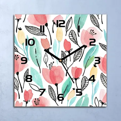 Produktbild von Wanduhr Echt-Glas-Küchenuhr Aquarell Blumen rot Quarz 30x30 Deko Bilder