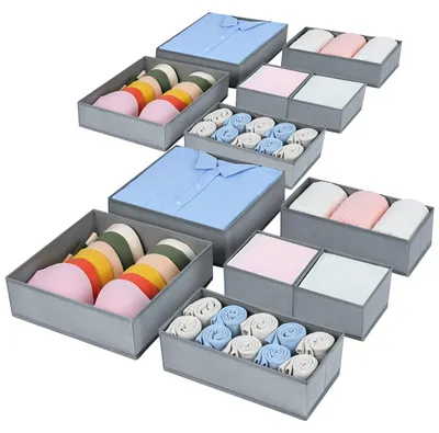 Produktbild von Kleiderschrank Organizer Set von 12 Schubladen-Organizern für Babykleidung, faltbare Aufbewahrungsboxen aus Stoff, ideal für Socken und BHs, grau