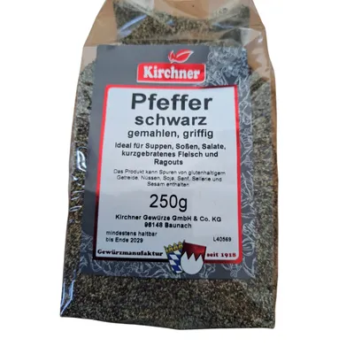Produktbild von 250g Kirchner Pfeffer schwarz gemahlen griffig, Gewürzpfeffer