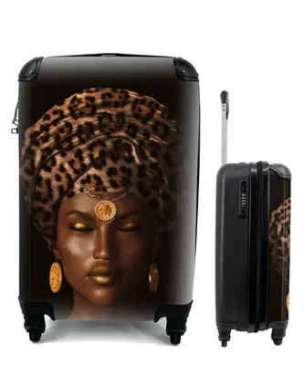 Produktbild von MuchoWow® Koffer Handgepäck Trolley Rollkoffer Kleine Reisekoffer mit 4 Rollen - Frau - Kopftuch - Tigerdruck - Cabin Size < 55x40x23 cm & 55x40x20 cm - Fotokoffer - Kabinenkoffer - Boardgepäck - Reise-Box - Reisekoffer - Reisegepäck - Koffer mit Bild - Trolley für Kinder