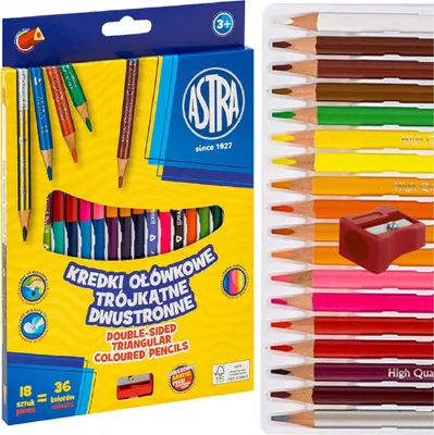 Produktbild von DOPPELSEITIGE BLEISTIFTE dreieckige Schule ASTRA 18 Bleistifte = 36 Farben