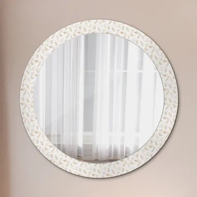 Produktbild von Ø80cm Spiegel - Glasrahmen mit Aufdruck - Wandspiegel Schlafzimmer - Federn
