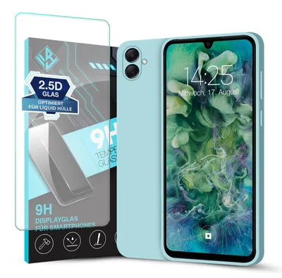Produktbild von Hülle für Samsung Galaxy A05 mit 9H Displayglas Displayschutz Case Cover Bumper Smartphone Softgrip Schutzhülle Farbe: Hellblau