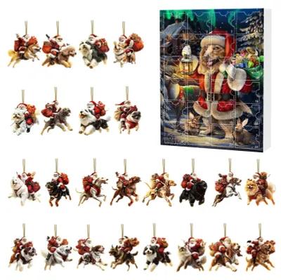Produktbild von Hunde-Adventskalender, 24 Tage, Weihnachtskalender mit Hundemotiven, 2D-Hunde- und Weihnachtsmann-Dekorationen, lustiges Weihnachtsgeschenk und Erinnerungsstück für Familie, Kinder und Hundeliebhaber.