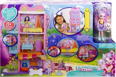 Produktbild von Mattel HHC18 - Enchantimals - City Tails - Spielset, Puppe mit Tierfreund, Stadthaus & Cafe