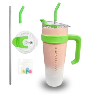 Produktbild von Isolierbecher 1200ml mit Strohhalm – Edelstahl Thermobecher mit Griff & Auslaufsicher
