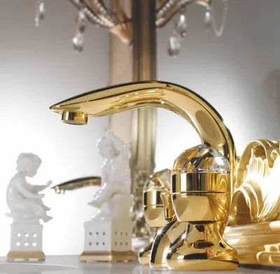 Produktbild von Luxus Bad Zubehör - Jugendstil Retro Waschtisch Armatur Einlochbatterie Gold Serie Cristallo -  Italy