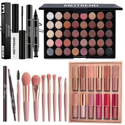 Produktbild von Schminkset für Frauen mit 40 Lidschatten, Lipgloss, Eyeliner, Mascara, Augenbrauenstift & 8 Pinseln
