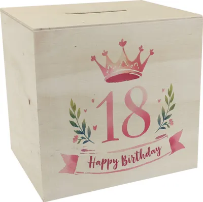 Produktbild von Happy Birthday 18 Krone Spardose aus Holz