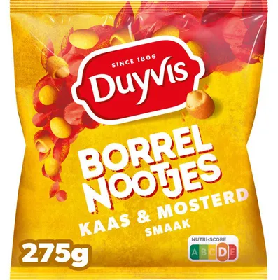 Produktbild von Duyvis Borrelnootjes Käse & Senf, 272g – Knusprige Erdnüsse mit Käse-Senf Geschmack