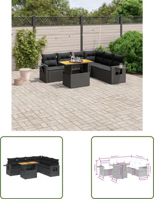 Produktbild von The Living Store 7-tlg. Garten-Sofagarnitur mit Kissen Schwarz Poly Rattan