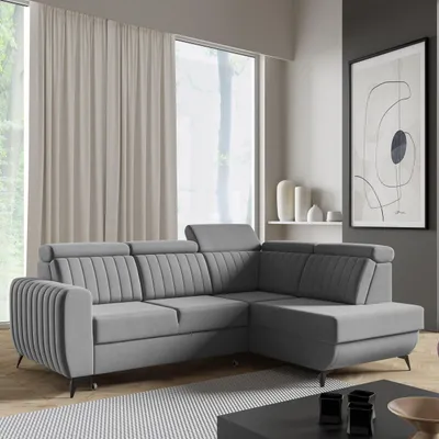 Produktbild von Ecksofa CONNOR II, Grau, L-Form - mit Schlaffunktion, Bettkasten & Ottomane rechts