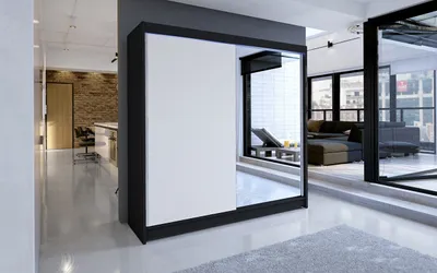 Obrázok produktu pre Šatníková skriňa so zrkadlom a LED RGB osvetlením VILMA 1 - čierna / biela