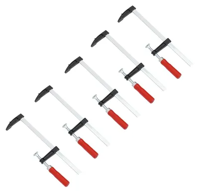 Obrázek produktu pro Sada upínacích svorek F - 5 kusů - upínací rozsah 5 cm (2 palce) - protiskluzová ocelová základna - zesílená lišta o tloušťce 3,5 mm - vhodné pro dřevo a netvrdnoucí materiály