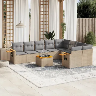 Produktbild von Design 10-tlg. Garten-Sofagarnitur mit Kissen Beige Poly Rattan, Gartenmöbel-Sets 2024 Neu