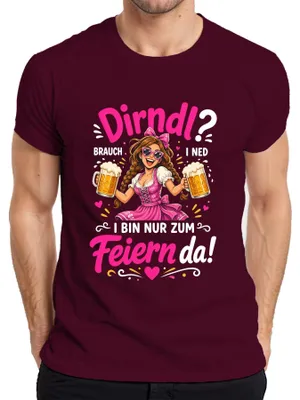 Obrázok produktu pre Dirndl, tradičný nemecký ženský odev. Použitie: len na oslavy. Kožené nohavice. Pánske tričko s motívom Oktoberfestu, bordó farba, veľkosť S