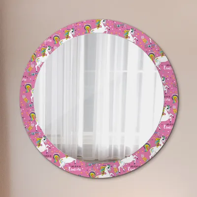Produktbild von Runder Spiegel mit Modernem Aufdruck - Dekospiegel Wandmontage -Magie Einhorn- Ø80cm
