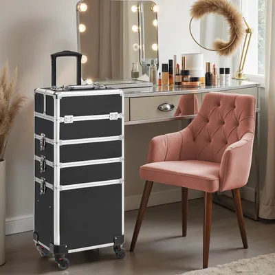 Produktbild von Kosmetikkoffer - 4-in-1 Schminkkoffer Trolley - Abschließbar - 360° drehbare Rollen - Make-up Koffer - Schwarz