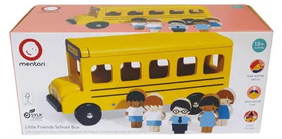Produktbild von Mentari Holz Schulbus Spielzeug mit 5 Spielfiguren gelb 21cm