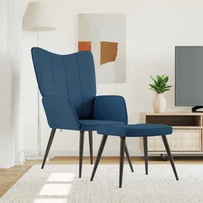 Image de Maison Exclusive - Fauteuil de détente avec repose-pieds, tissu bleu