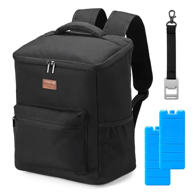 Produktbild von Packaway Kühltasche Rucksack 25L - Inkl. 2 Kühlakkus - Inkl. Flaschenöffner - Wasserabweisend - Antidiebstahl-Fach - 4-lagige Isolierung - Schwarz