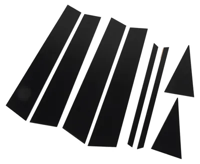 Image de Lot de 8 caches pour montants de vitres extérieurs, noir brillant : autocollants pour montants B, moulures de vitres et garnitures de portes pour voiture