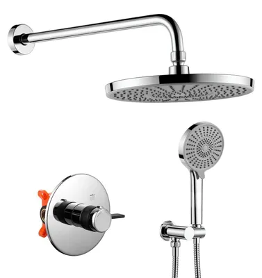 Produktbild von Unterputz Duscharmatur mit Thermostat 25cm Rund Regendusche Duschsystem Handbrause Chrom
