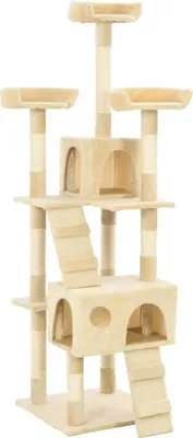 Image de The Living Store Arbre à chat avec colonnes en sisal 170 cm Beige