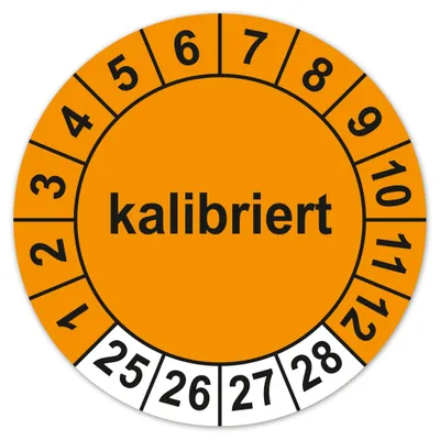 Kalibrieraufkleber 2025-2028, 50 Stück, Ø 30 mm, orange, Vinyl