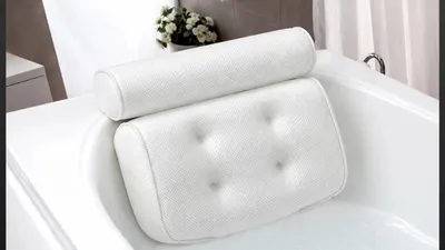 Zdjęcie produktu dla Poduszka do wanny zagłówek kąpielowy relaksacyjny biała przyssawki mesh 34x30x8 cm