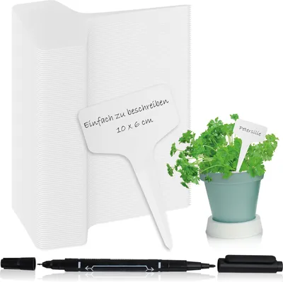 Produktbild von com-four® 100x Pflanzschilder mit Dual-Tip Marker – Praktische Steck-Etiketten (10 cm) für Garten, Balkon & Zimmerpflanzen – Perfekt zum Beschriften von Beeten, Kübeln & Anzuchtstationen