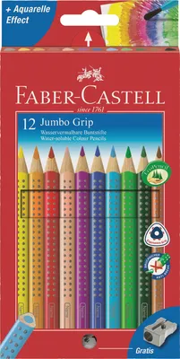 Produktbild von Faber Castell Jumbo Grip Farbstifte wasservermalbar, Namensfeld, 12 Stück im Etui