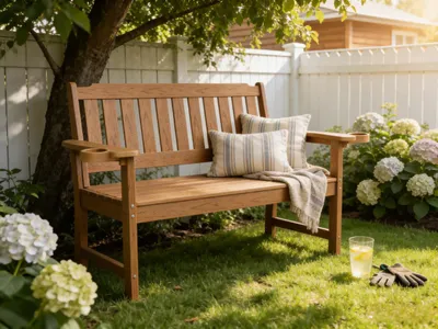 Produktbild von williamspace Allwetter-Gartenbank mit integrierten Getränkehaltern aus High-Impact-Polystyrol, wetterfest und pflegeleicht, Natur