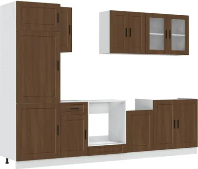 Produktbild von 8-tlg. Küchenschrank-Set Braun Eichen-Optik Holzwerkstoff