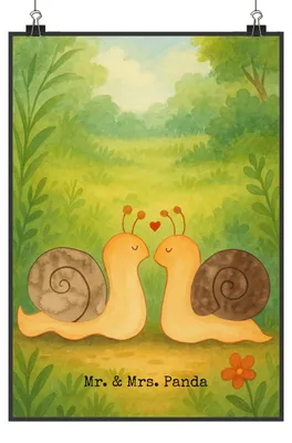 Produktbild von Mr. & Mrs. Panda Bild Schnecken Liebe Design DIN A4 - Weiß - Geschenk, Verliebt, Freundin, glücklich, drucke, Zufrieden, Wandbild, Plakat, Paar, Pärchen, Kunstdruck