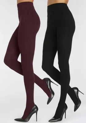 Produktbild von LASCANA Strickstrumpfhose 2 -teilig 1x schwarz, 1x pflaume Größe 36/38