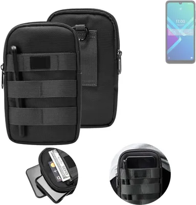 Produktbild von K-S-Trade Holster Gürtel Tasche kompatibel mit Wiko Y82 Handy Tasche Schutz Hülle dunkel-grau viele Fächer, 1x