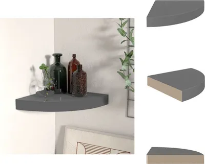 Obrázok produktu pre vidaXL Rohová plávajúca polica s vysokým leskom sivá 25x25x3,8 cm MDF - Nástenné police