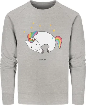 Produktbild von Mr. & Mrs. Panda Nachhaltiger Pullover Einhorn Nacht Größe S - Heather Grey - Geschenk, Sweatshirt, Baumwoll, Rundhals, Menschen, Pulli, Einhörner, Traum, Sweater, Ruhe