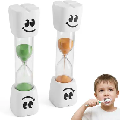 Produktbild von Sanduhr-Set - 2 Minuten Laufzeit - Zähneputzen für Kinder - 2 Stück in Grün und Orange